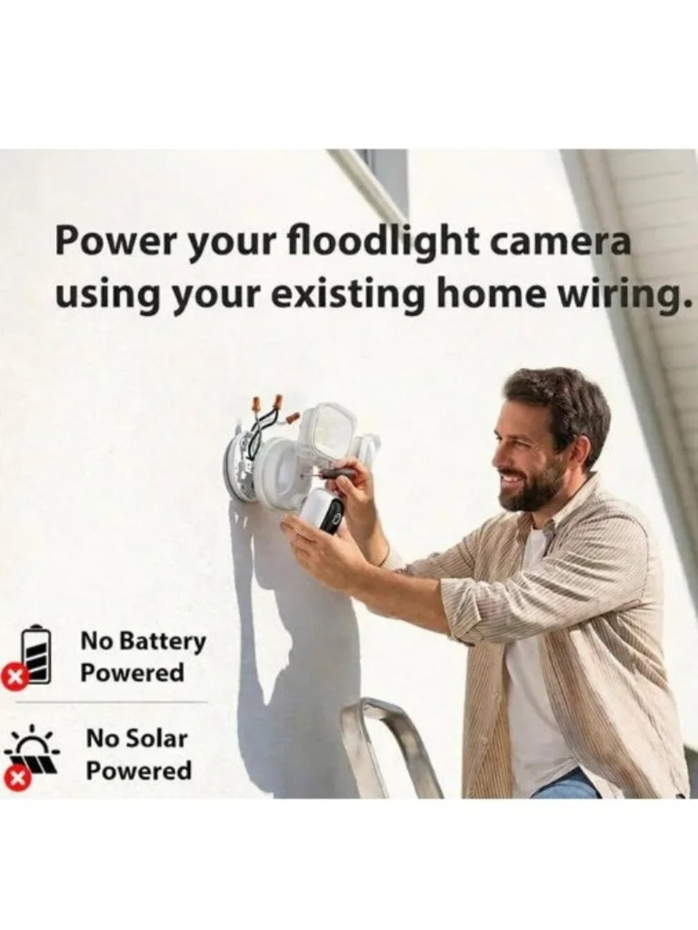 New: 2K Hardwired Flood Light Camera (Cream) - Alexa / Google Nest Compatible